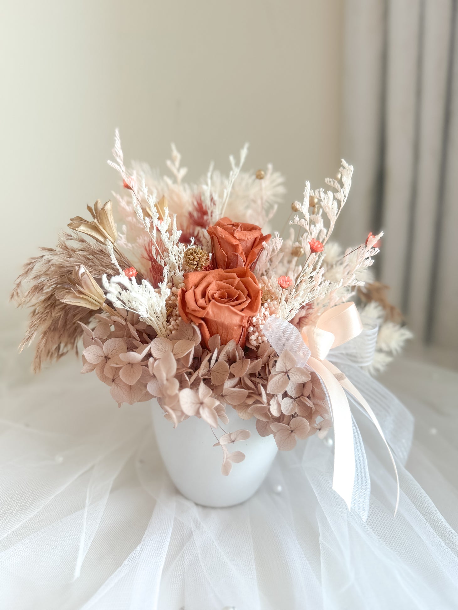 Rustic Orange Mini Pot - Dried Flowers