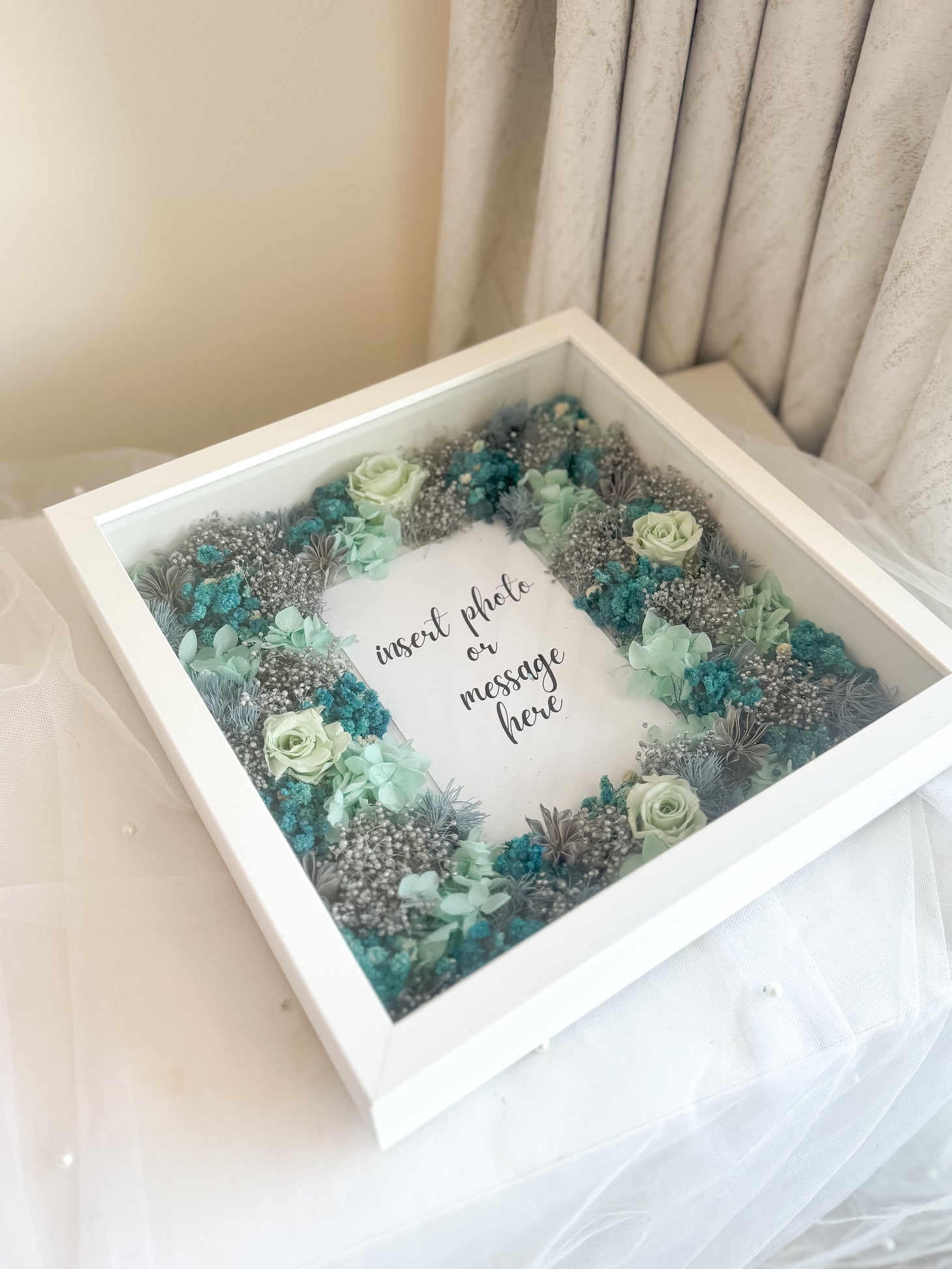 Everlasting Floral Frame- Silver and Blue