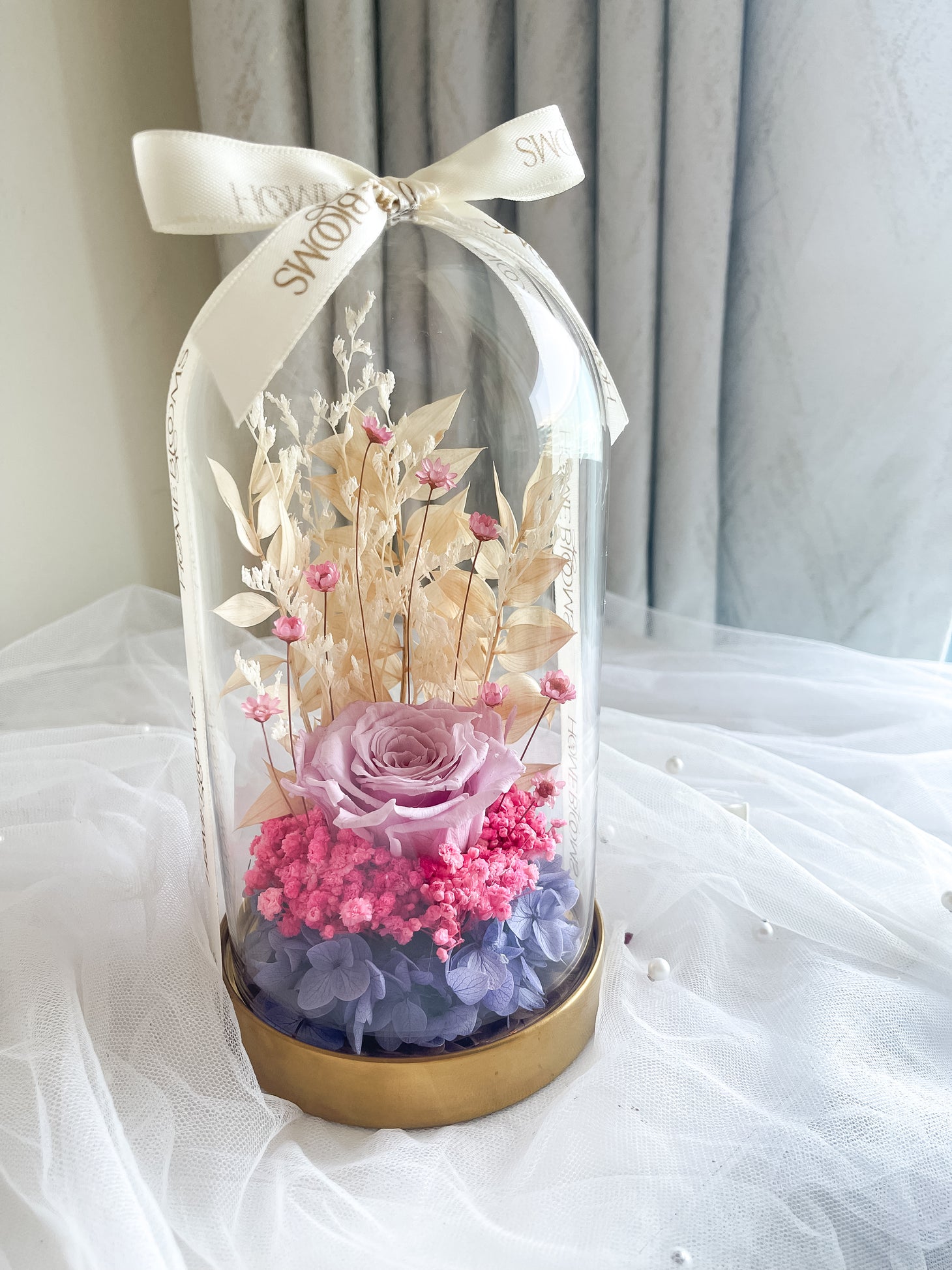 Purple Pink - Dried Flower Glass Dome