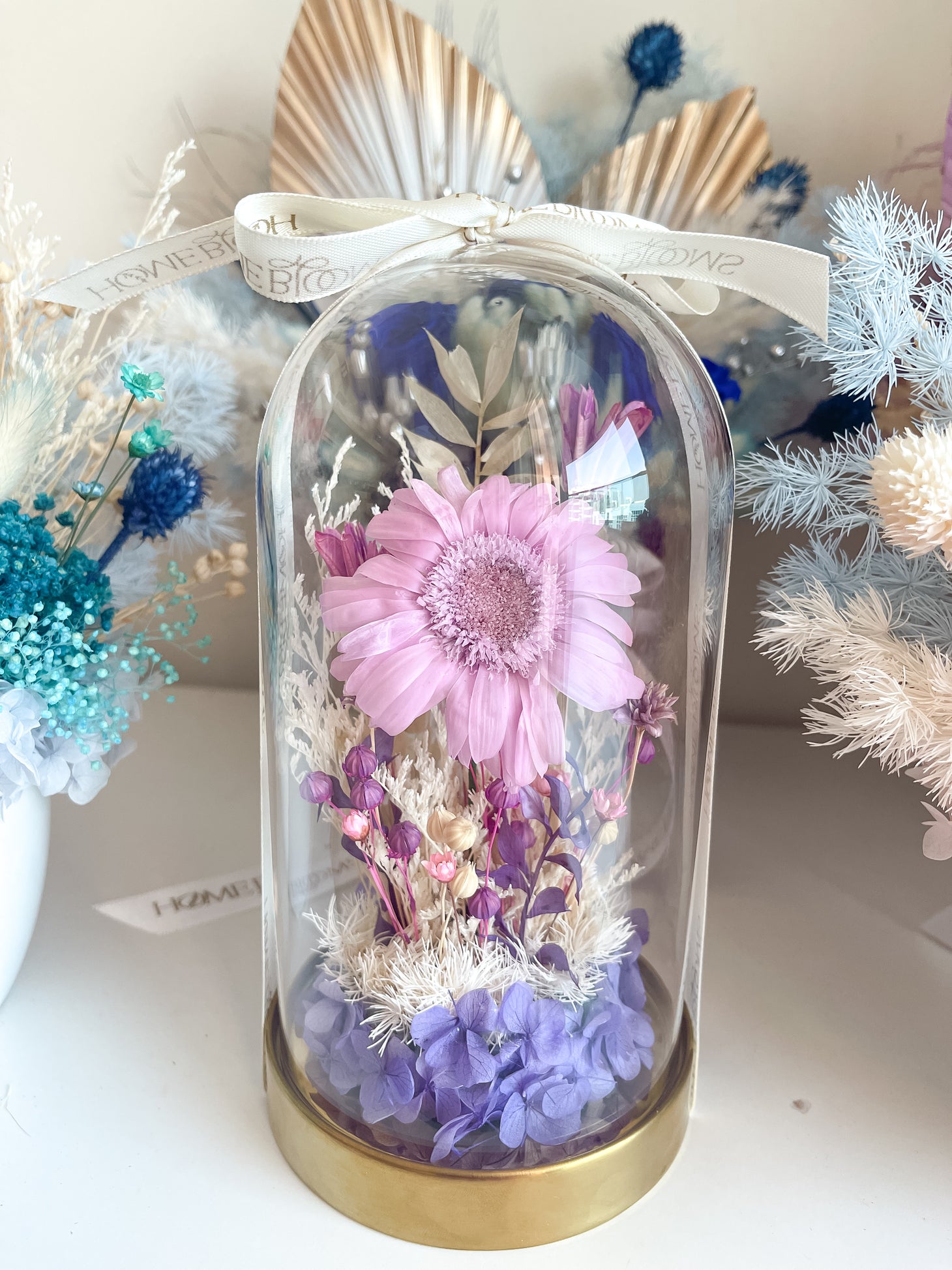 Gerbera Daisy Lavender- Dried Flower Glass Dome