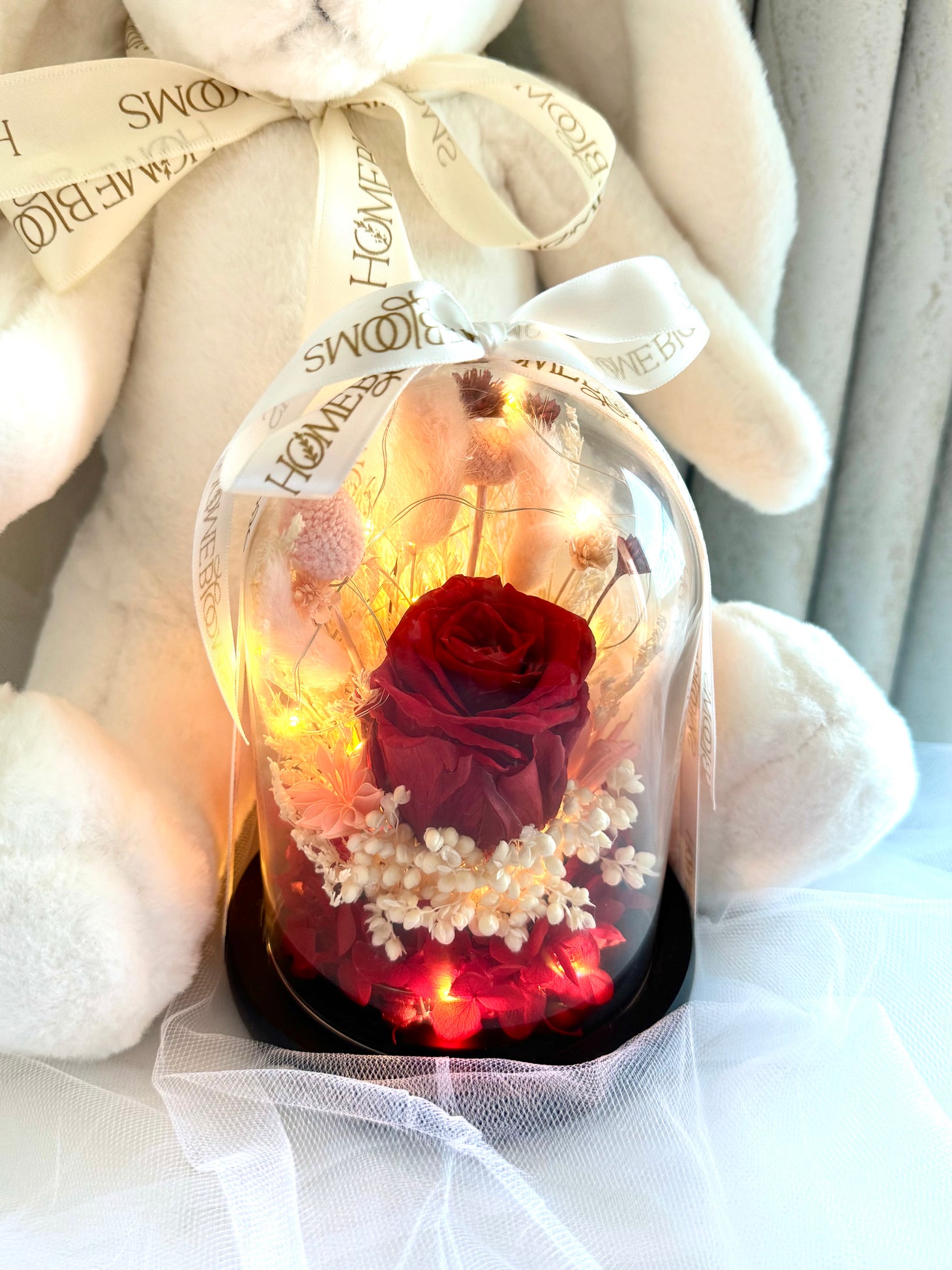 Red Fairy Bloom Infinity Floral Glass Dome
