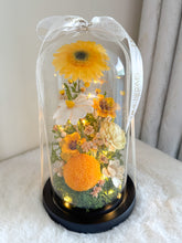 Load image into Gallery viewer, Yellow Garden Infinity Floral Glass Dome | Dried Flowers in Dubai | Preserved Flowers in Glass Domes UAE | Luxury Everlasting Gifts| Forever Flowers
