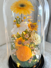 Load image into Gallery viewer, Yellow Garden Infinity Floral Glass Dome | Dried Flowers in Dubai | Preserved Flowers in Glass Domes UAE | Luxury Everlasting Gifts| Forever Flowers
