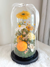 Load image into Gallery viewer, Yellow Garden Infinity Floral Glass Dome | Dried Flowers in Dubai | Preserved Flowers in Glass Domes UAE | Luxury Everlasting Gifts| Forever Flowers
