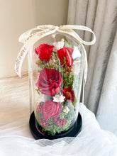 Load image into Gallery viewer, Red Bloom Infinity Floral Glass Dome | Dried Flowers in Dubai | Preserved Flowers in Glass Domes UAE | Luxury Everlasting Gifts| Forever Flowers (Copy)
