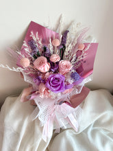 Load image into Gallery viewer, Sweet Pink Purple Infinity Vase Bouquet | Preserved Flower Bouquets UAE | Luxury Gifts That Last | Flower Delivery in Dubai
