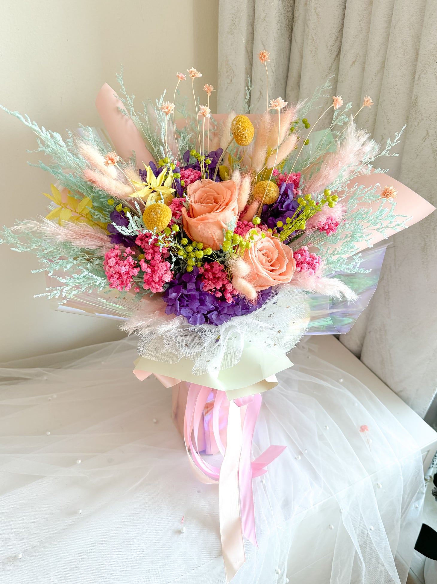 Sunshine Bright Vase Bouquet- Dried Flowers Gift