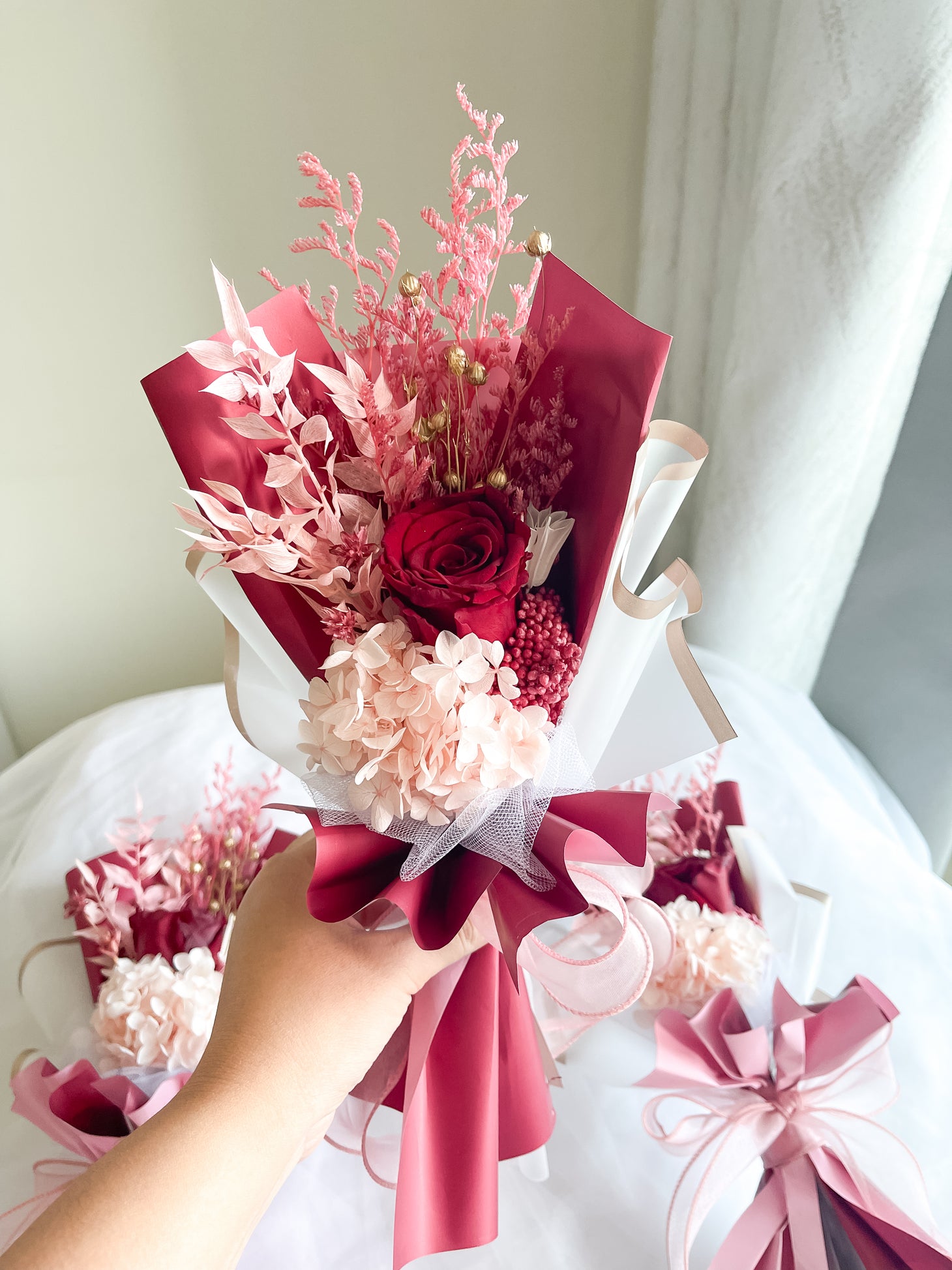 Petite Floral Bouquet - Lustrous Red